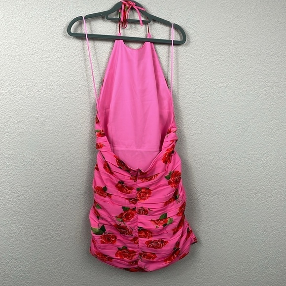 New Saulee Sonia Ruched Backless Floral Halter Mini Dress Pink Rose Sz 10 - Picture 7 of 16